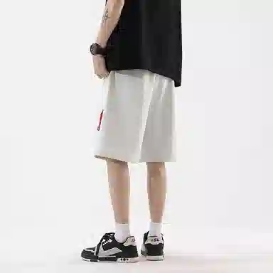 海尔斯 美式复古高街舒适时尚简约纯色拼接口袋宽松潮流百搭透气速干轻薄五分系带休闲短裤 男款