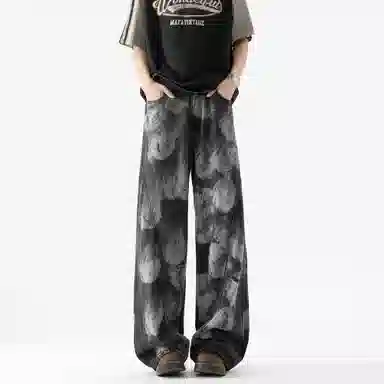 大卫贝肯 美式复古水洗设计感潮牌痞帅日常基础款小众潮流时尚百搭宽松休闲垂感中腰直筒牛仔裤 男女同款