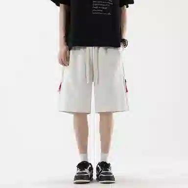 海尔斯 美式复古高街舒适时尚简约纯色拼接口袋宽松潮流百搭透气速干轻薄五分系带休闲短裤 男款