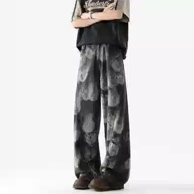 大卫贝肯 美式复古水洗设计感潮牌痞帅日常基础款小众潮流时尚百搭宽松休闲垂感中腰直筒牛仔裤 男女同款