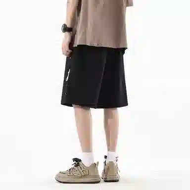 海尔斯 美式复古高街舒适时尚简约纯色拼接口袋宽松潮流百搭透气速干轻薄五分系带休闲短裤 男款