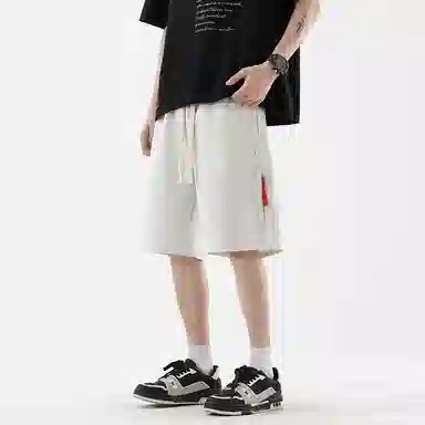 海尔斯 美式复古高街舒适时尚简约纯色拼接口袋宽松潮流百搭透气速干轻薄五分系带休闲短裤 男款