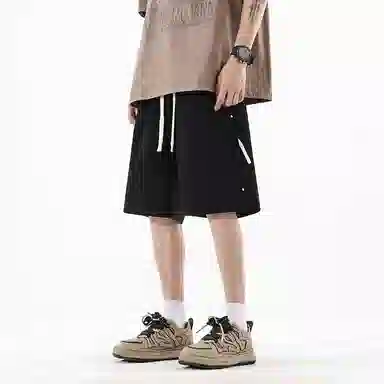 海尔斯 美式复古高街舒适时尚简约纯色拼接口袋宽松潮流百搭透气速干轻薄五分系带休闲短裤 男款