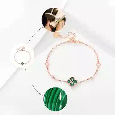 骊碧 香港轻奢祥云幸运四叶草小众设计高级感百搭国风高档浪漫有意义 表白仪式感 孔雀石 手链 女款