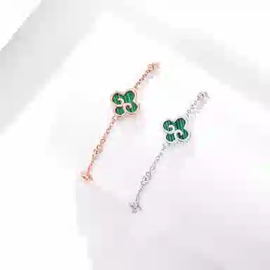 骊碧 香港轻奢祥云幸运四叶草小众设计高级感百搭国风高档浪漫有意义 表白仪式感 孔雀石 手链 女款