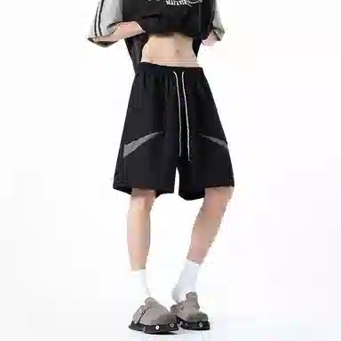 臣目 潮牌美式阔腿五分裤复古百搭简约舒适休闲短裤 男款