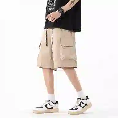 海尔斯 美式高街舒适时尚简约纯色速干宽松潮流百搭系带薄款休闲短裤 男款