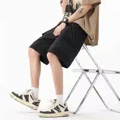 海尔斯 美式高街舒适时尚简约纯色速干宽松潮流百搭系带薄款休闲短裤 男款