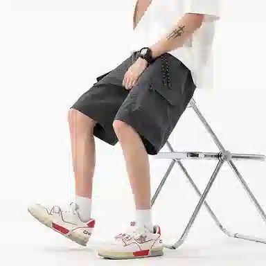 海尔斯 美式高街舒适时尚简约纯色速干宽松潮流百搭系带薄款休闲短裤 男款