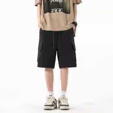 海尔斯 美式高街舒适时尚简约纯色速干宽松潮流百搭系带薄款休闲短裤 男款