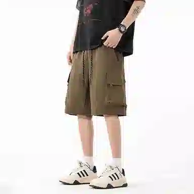 海尔斯 美式高街舒适时尚简约纯色速干宽松潮流百搭系带薄款休闲短裤 男款