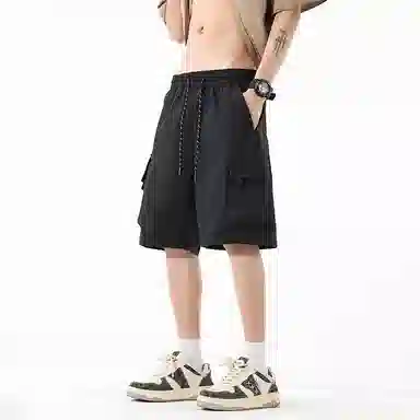 海尔斯 美式高街舒适时尚简约纯色速干宽松潮流百搭系带薄款休闲短裤 男款