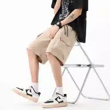 海尔斯 美式高街舒适时尚简约纯色速干宽松潮流百搭系带薄款休闲短裤 男款