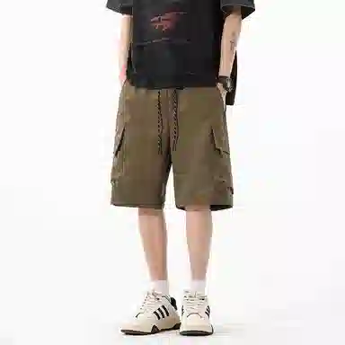 海尔斯 美式高街舒适时尚简约纯色速干宽松潮流百搭系带薄款休闲短裤 男款