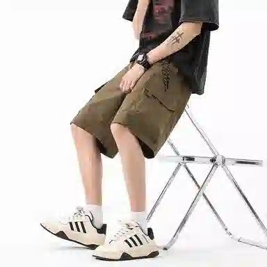 海尔斯 美式高街舒适时尚简约纯色速干宽松潮流百搭系带薄款休闲短裤 男款