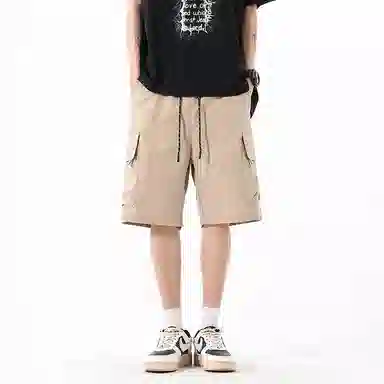 海尔斯 美式高街舒适时尚简约纯色速干宽松潮流百搭系带薄款休闲短裤 男款