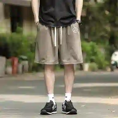 兰缪 日系简约基础款日常通勤舒适透气亲肤柔软美式复古百搭中腰宽松系带纯色适中五分休闲短裤 男女同款