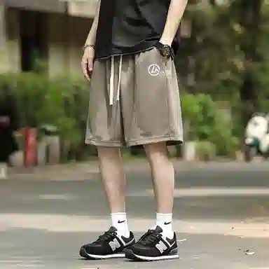 兰缪 日系简约基础款日常通勤舒适透气亲肤柔软美式复古百搭中腰宽松系带纯色适中五分休闲短裤 男女同款