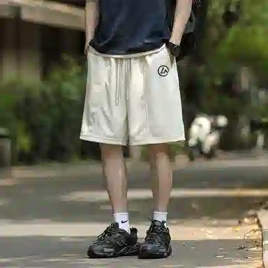 兰缪 日系简约基础款日常通勤舒适透气亲肤柔软美式复古百搭中腰宽松系带纯色适中五分休闲短裤 男女同款