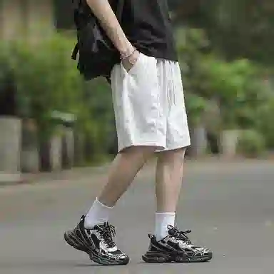 兰缪 日系纯色基础款日常通勤舒适透气亲肤柔软美式复古百搭运动户外宽松休闲短裤 男女同款