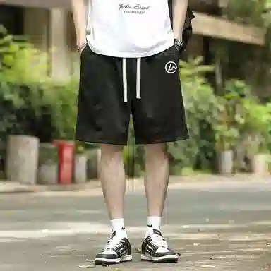 兰缪 日系简约基础款日常通勤舒适透气亲肤柔软美式复古百搭中腰宽松系带纯色适中五分休闲短裤 男女同款