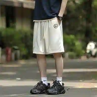 兰缪 日系简约基础款日常通勤舒适透气亲肤柔软美式复古百搭中腰宽松系带纯色适中五分休闲短裤 男女同款