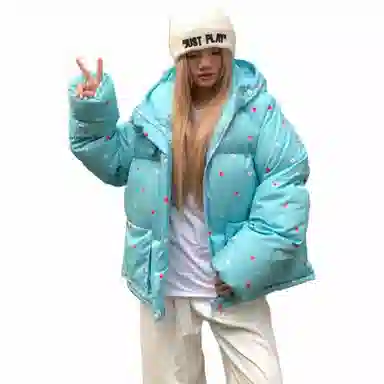玉儿恋 小清新宽松减龄百搭加厚棉服 男女同款 绿色碎花