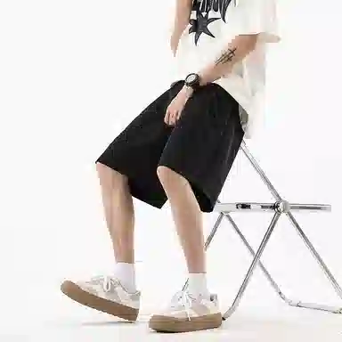 海尔斯 美式高街户外纯色百搭中腰宽松系带休闲短裤 男款