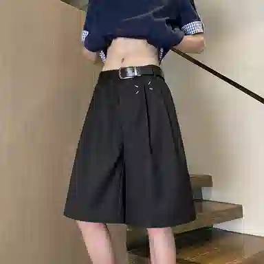 哲源 美式复古简约时尚纯色西装五分裤基础款凉感透气高级感痞帅无性别主义日常通勤垂感百搭宽松轻奢商务运动休闲短裤 男女同款 黑色