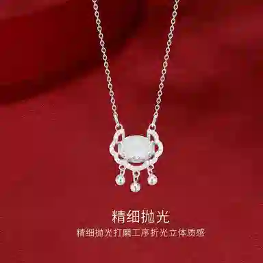 【精选高品质 锁住一生平安】 金师傅 如意平安锁 祥云铃铛长命锁平安喜乐新中式国潮简约清冷小众轻奢高级#好运 玻璃猫眼 项链 女款