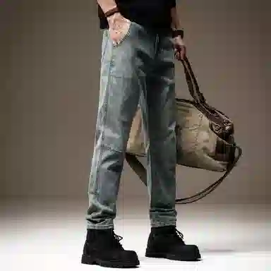 贵色 美式高街水洗做旧斜插袋潮流显瘦休闲阔腿垂感直筒长裤牛仔裤 男女同款 蓝色