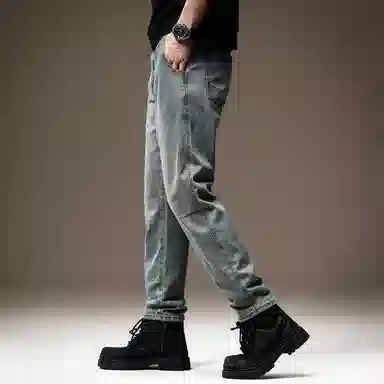 贵色 美式高街水洗做旧斜插袋潮流显瘦休闲阔腿垂感直筒长裤牛仔裤 男女同款 蓝色