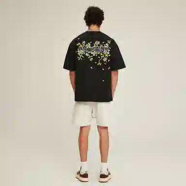 REXSHION Vintage Floral Embroidered Logo T-Shirt