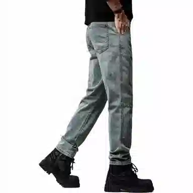 贵色 美式高街水洗做旧斜插袋潮流显瘦休闲阔腿垂感直筒长裤牛仔裤 男女同款 蓝色