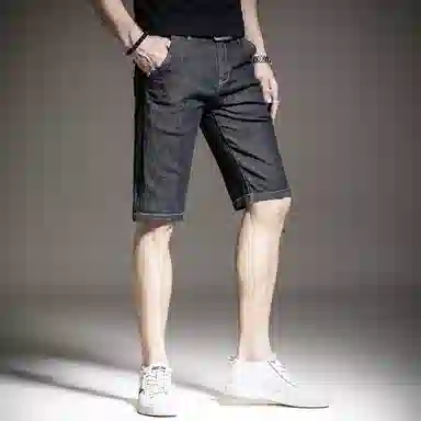 贵色 夏季 休闲宽松百搭时尚舒适五分中腰合身纯色拉链牛仔短裤 男女同款