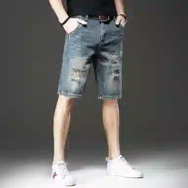 贵色 夏季 宽松潮流薄款穿搭五分裤休闲中裤复古乞丐破洞牛仔短裤 男女同款