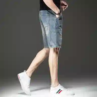 贵色 夏季 宽松潮流薄款穿搭五分裤休闲中裤复古乞丐破洞牛仔短裤 男女同款