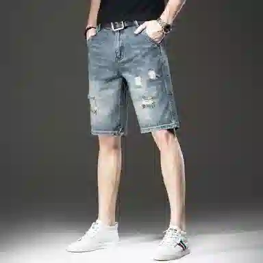 贵色 夏季 宽松潮流薄款穿搭五分裤休闲中裤复古乞丐破洞牛仔短裤 男女同款