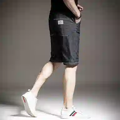 贵色 夏季 休闲宽松百搭时尚舒适五分中腰合身纯色拉链牛仔短裤 男女同款