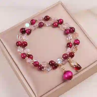 【野蛮生长】 指尖瑰宝 新中式国潮貔貅双圈叠戴招桃花岁岁平安财源广进平安喜乐诸事顺遂甜蜜天然 虎眼石 玉石手串 女款