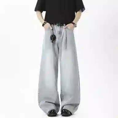 JEANSWEST Vintage Washed Wide Leg Jeans Blue