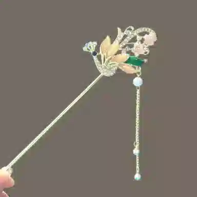 【凤凰于飞】 指尖瑰宝 新中式国潮复古孔雀花朵流苏发饰高级感优雅气质古风步摇汉服中式审美设计感 镀银 发簪 女款