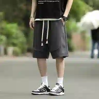 兰缪 美式基础款日常通勤舒适亲肤宽松休闲短裤 男女同款