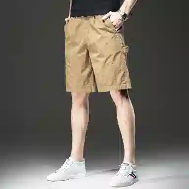 贵色 休闲日常通勤美式潮牌百搭经典中腰宽松适中纯色拉链五分工装短裤 男女同款