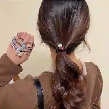 丹琴 简约气质时尚高马尾高弹力耐用珍珠橡皮筋扎马尾丸子头发饰 亚克力 头绳 女款