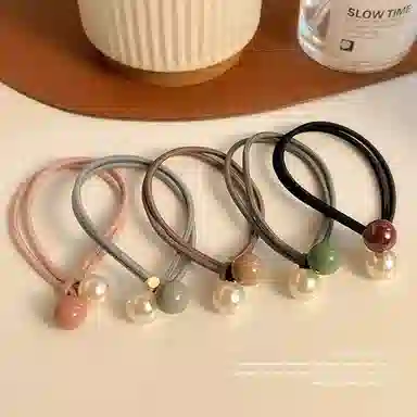 丹琴 简约气质时尚高马尾高弹力耐用珍珠橡皮筋扎马尾丸子头发饰 亚克力 头绳 女款