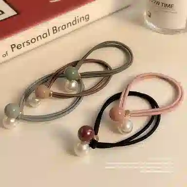 丹琴 简约气质时尚高马尾高弹力耐用珍珠橡皮筋扎马尾丸子头发饰 亚克力 头绳 女款