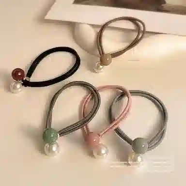丹琴 简约气质时尚高马尾高弹力耐用珍珠橡皮筋扎马尾丸子头发饰 亚克力 头绳 女款