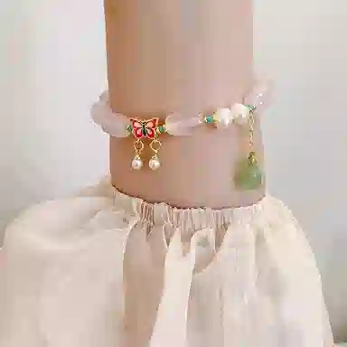 指尖瑰宝 用具体的快乐对抗不具体的焦虑蝴蝶小众高级升职加薪节节高升好运爆棚快乐就好天然 粉水晶 手串 女款