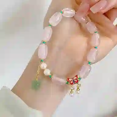 指尖瑰宝 用具体的快乐对抗不具体的焦虑蝴蝶小众高级升职加薪节节高升好运爆棚快乐就好天然 粉水晶 手串 女款